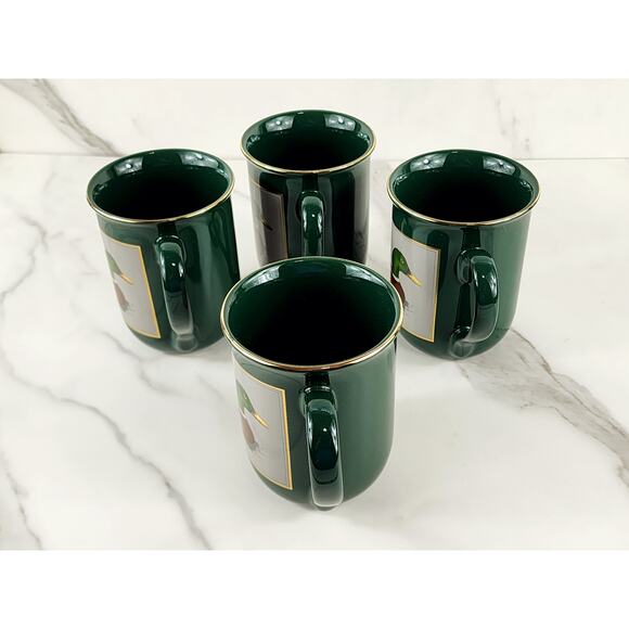 Otagiri Mallard Duck Coffee Mug Teacup 9oz Green Gold Trim Gibson 4" Japan x4 - Picture 8 of 16